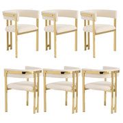 Set di 4 sedie da pranzo - con schienale ergonomico e seduta imbottita - in chenille e metallo - beige e oro