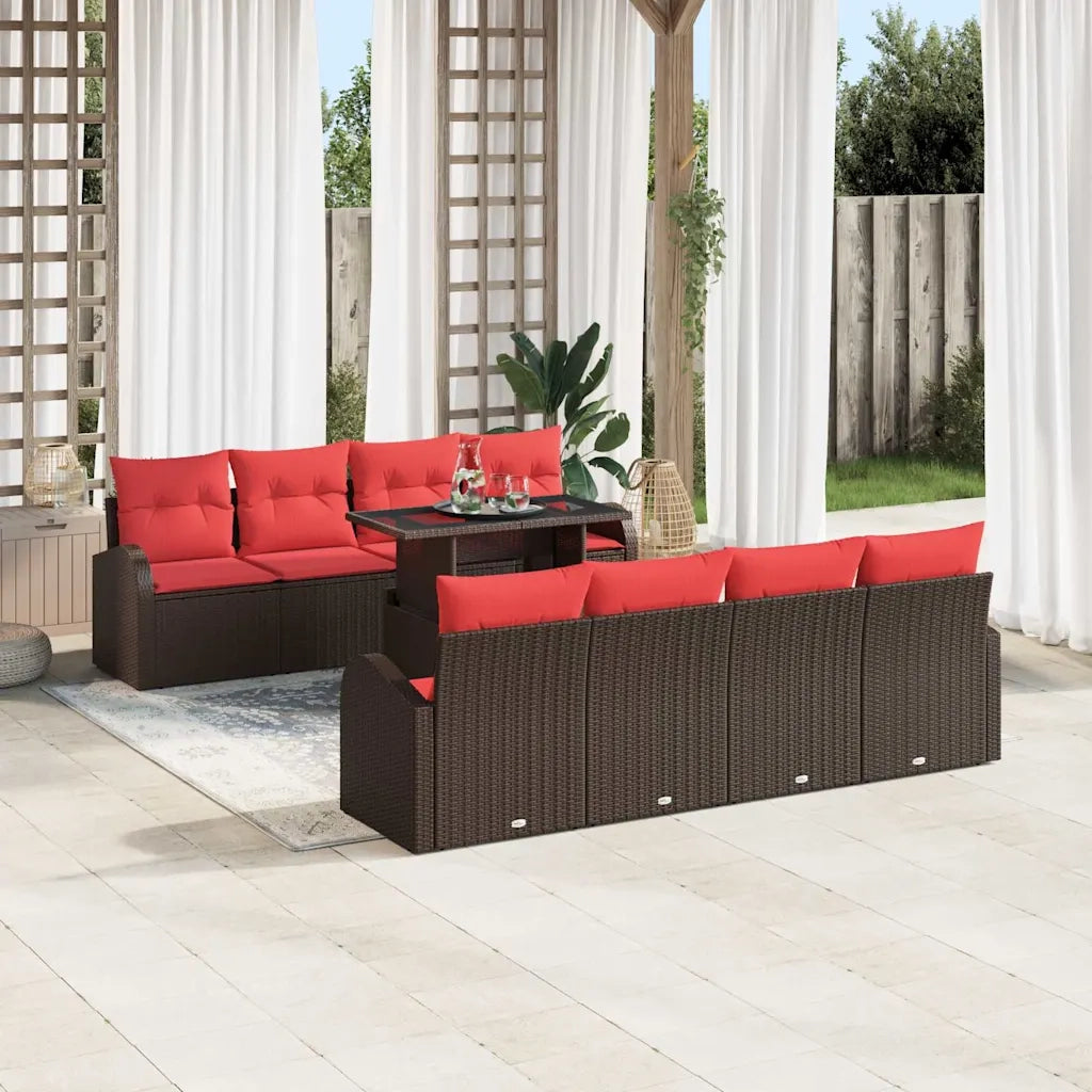 Set Divano da Giardino 9 pcs Marrone polyrattan 3348610