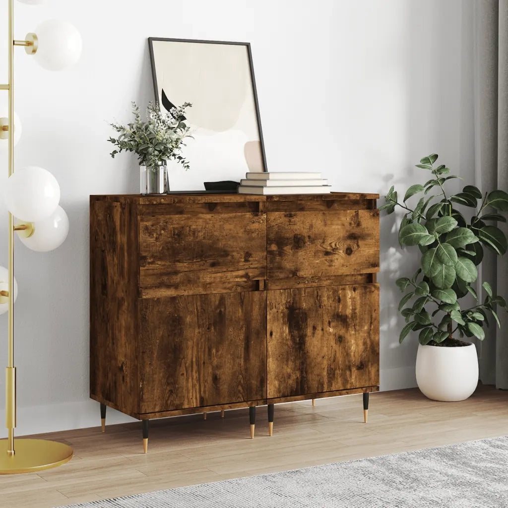 Credenze 2 pz | Madia | Buffet da pranzo | Armadio da pranzo Rovere Fumo 40x35x70 cm in Legno Multistrato
