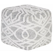 Pouf cotone e poliestere bianco e grigio 40 x 40 cm stile boho soggiorno camera da letto