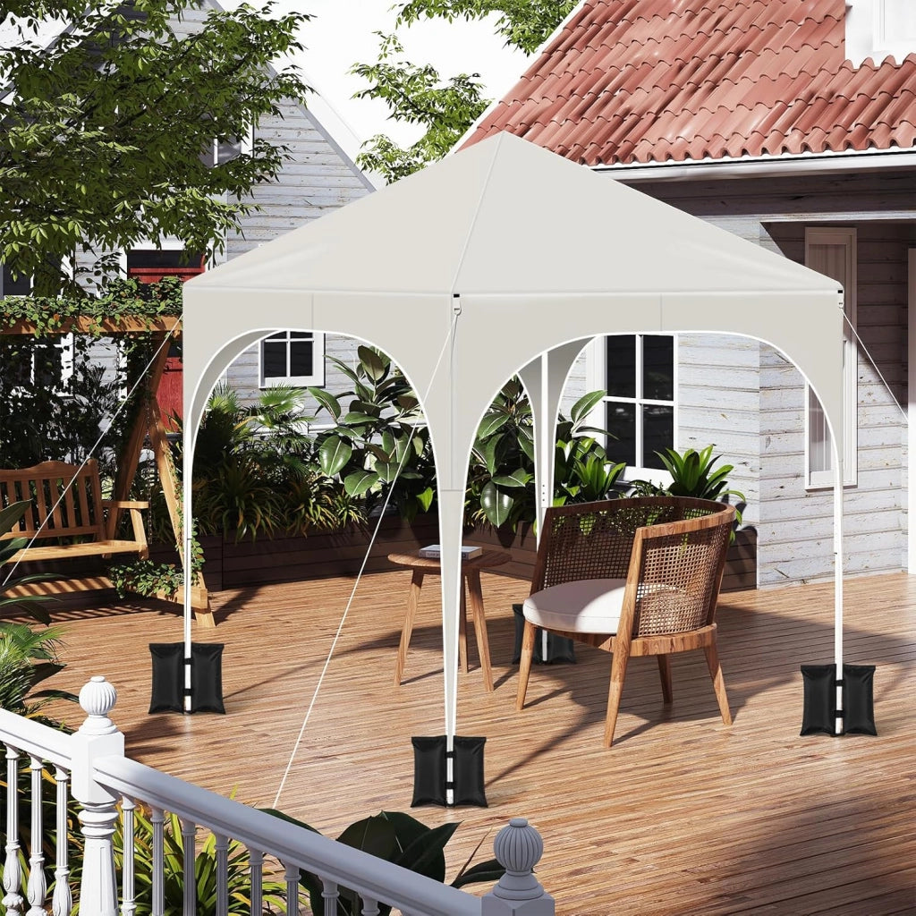 Gazebo da Giardino Richiudibile 2x2m con Pannelli Laterali,Gazebo da Esterno in Ferro Regolabile in Altezza Tendone con Soffitto Semicircolare Pieghevole,Set di 4 Sacchi di Sabbia,Beige