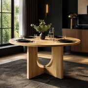 Tavolo da pranzo rotondo per 4-6 persone con design scandinavo in MDF colore rovere per interni diametro 120 cm