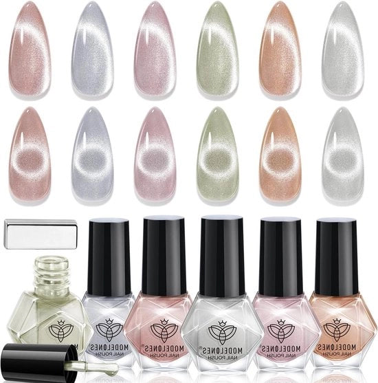 Kit di Vernice a Onda Magnetica per Unghie 6 Colori Crystal Velvet Asciuga Velocemente Rosso Rosa Verde Arancione Viola Argento Mini Kit per Manicure Duratura Lunga Autoadesivo per Donne DIY.