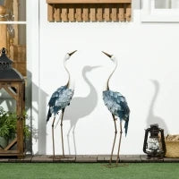 Set di 2 Statue da Giardino Scultura di Gru Decorazione Uccello Esterna in Acciaio per Terrazza Balcone Cortile Prato