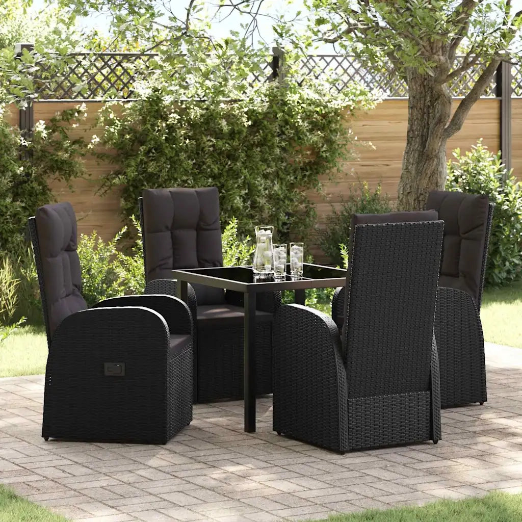 Set da Pranzo per Giardino con cuscino 5 pcs Nero polyrattan