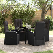 Set da Pranzo per Giardino con cuscino 5 pcs Nero polyrattan