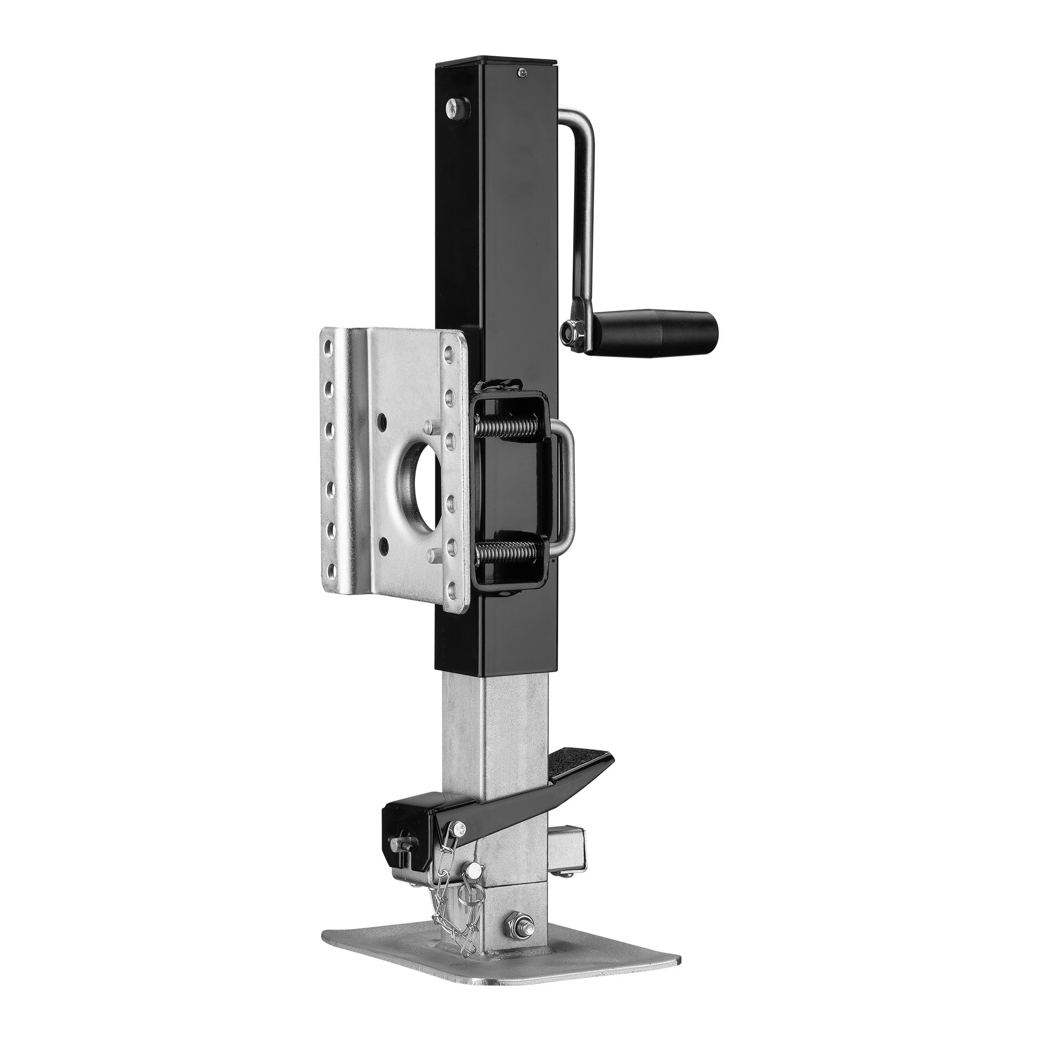 Piede stabilizzatore per rimorchi roulotte, max 900 kg, regolabile in altezza con manovella, con pedale e perno di sicurezza