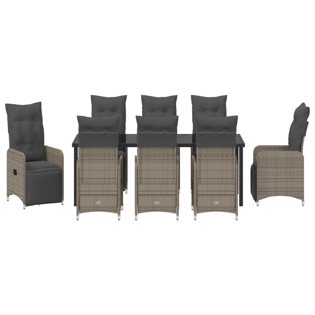 Set da Pranzo da Giardino 9 Pezzi con Cuscini Beige Polyrattan