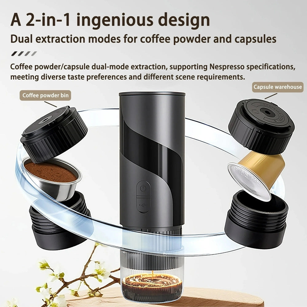 Trade Shop - Mini Macchina Per Caffè Espresso Portatile Ricaricabile 20 Bar 2in1 Per Capsule Macinato -