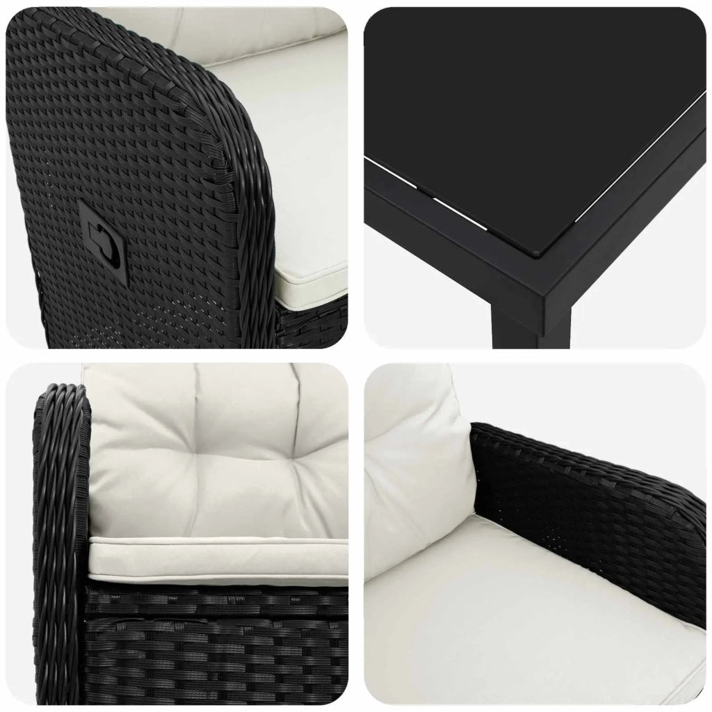 Set da pranzo per esterni 7 pz Nero e Bianco Crema polyrattan 3422433