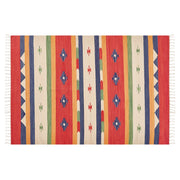Tappeto kilim in cotone rosso beige con nappe 140 x 200 cm soggiorno camera da letto