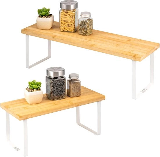 2 x griglia per cucina, raccogliere spezie, in stile libero, in bambù, ca. 36/50 cm (bianco)