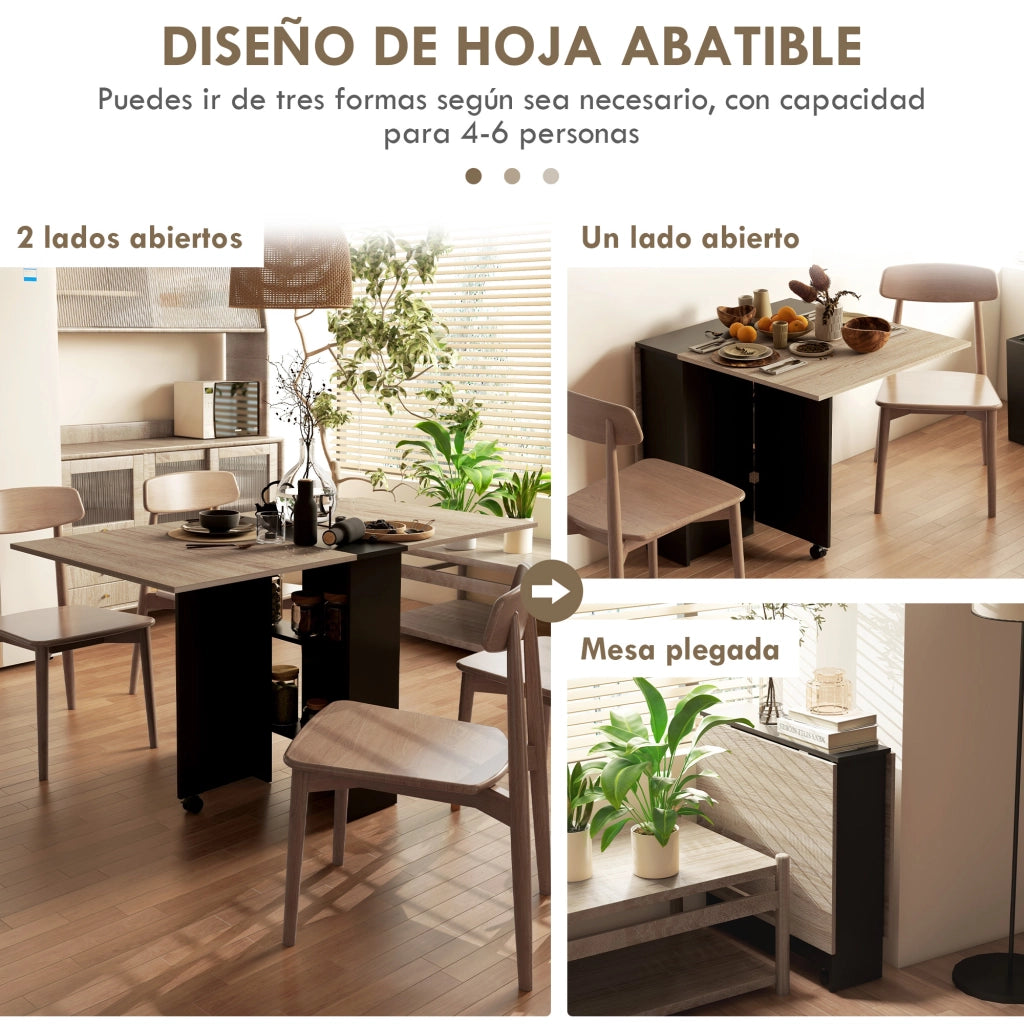 Tavolo da cucina pieghevole con ruote salvaspazio ¨C Xylo ¨C 2 ripiani naturale 75x140x74