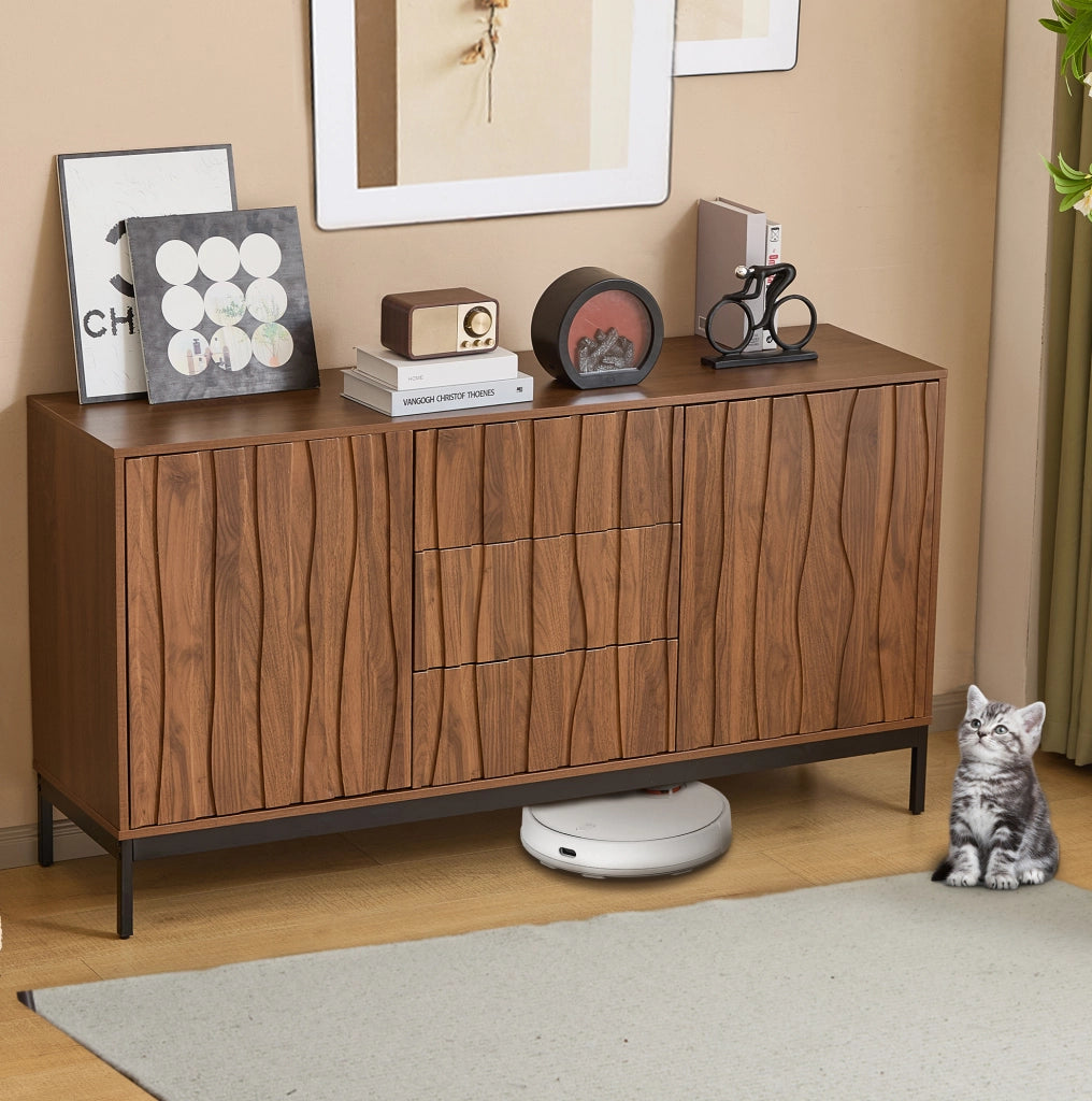 Credenza 150x40x80 cm con cassetti e ripiani regolabili; pannello MDF e truciolare marrone scuro