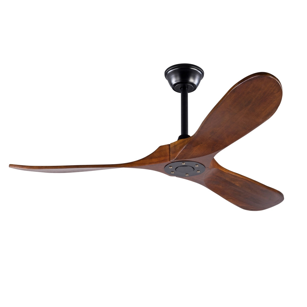 Ventilatore da soffitto con 3 pale in legno; motore DC; telecomando e finitura noce scuro
