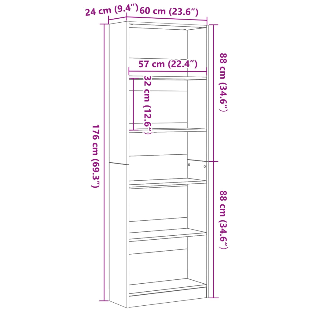 Libreria in Quercia Nera  - 60x24x176 cm