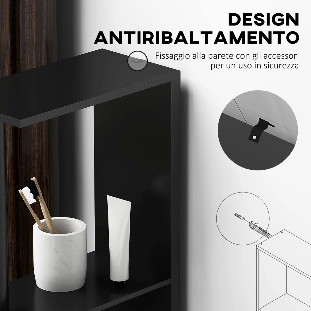 Colonna Bagno con Ripiani e Armadietti ¨C Minimal ¨C 15.2x29.8x118 cm, Nero
