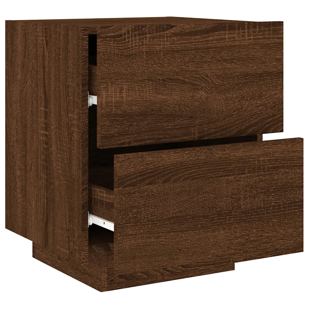 Comodino con Luci LED-Tavolino da notte Rovere Marrone in Legno Multistrato 410478