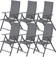 Sedia da Giardino con Schienale Alto Pieghevole Set da 6,Schienale Regolabile su 7 Livelli,Struttura Metallica,Portata Fino a 120 kg,Sedia Pieghevole Leggera per Balcone,Campeggio,Grigio Scuro
