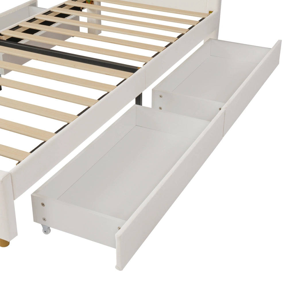 Letto per bambini 90x200 cm con 4 cassetti in velluto francese beige