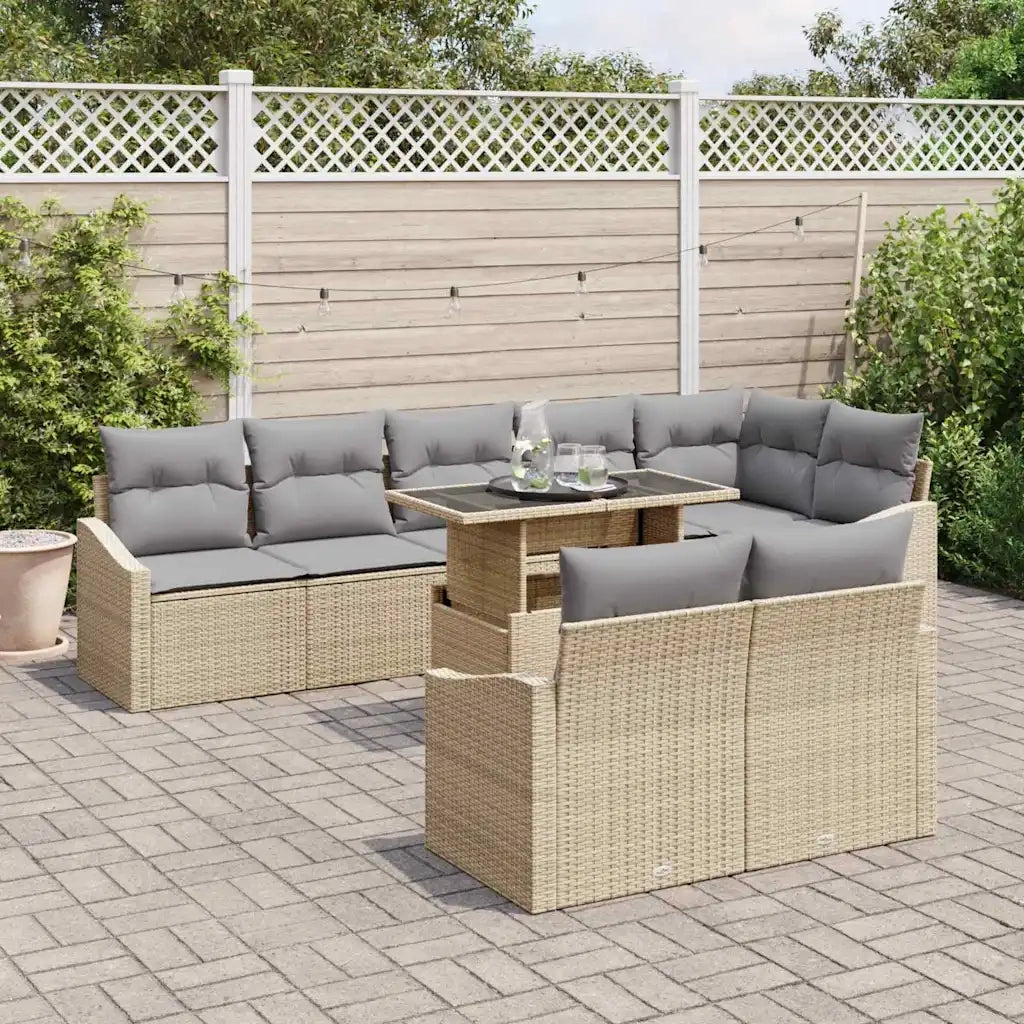 Set Divano da Giardino con cuscino 9 pcs Beige e Grigio Chiaro