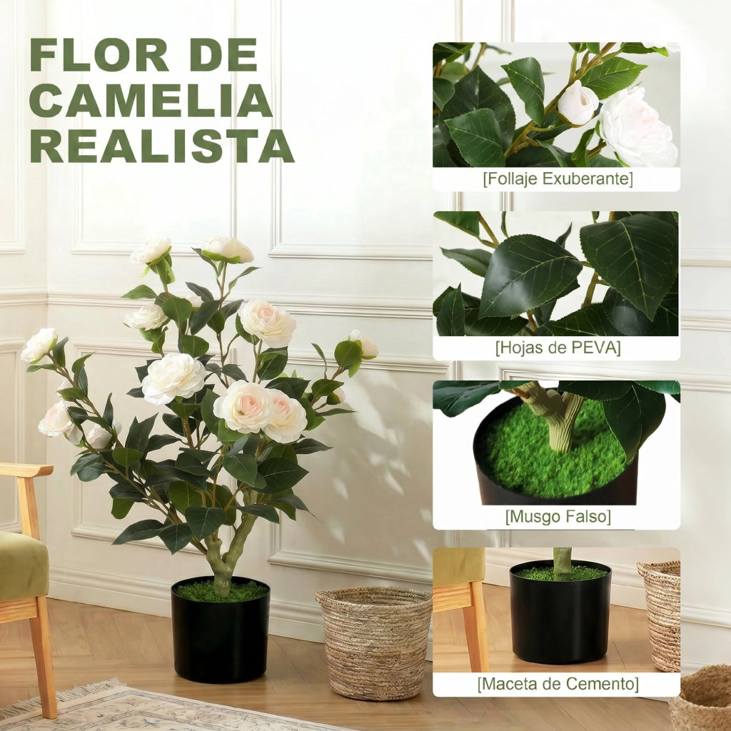 Planta Artificiale Camelia 65cm ¨C zephmum ¨C Bianco Verde