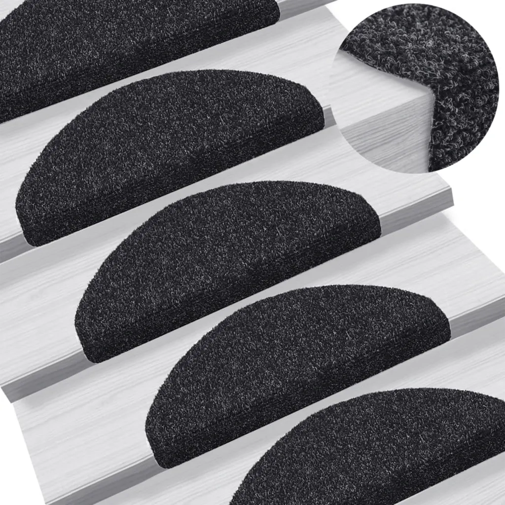 Tappetini per scale autoadesivi 15 pz 65x21x4 cm neri semicircolari grandi 132698