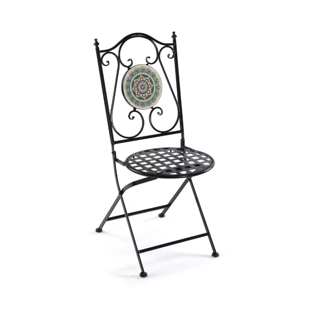 Set tavolo e 2 sedie Mandala multicolore metallo e ceramica a mosaico 60cm