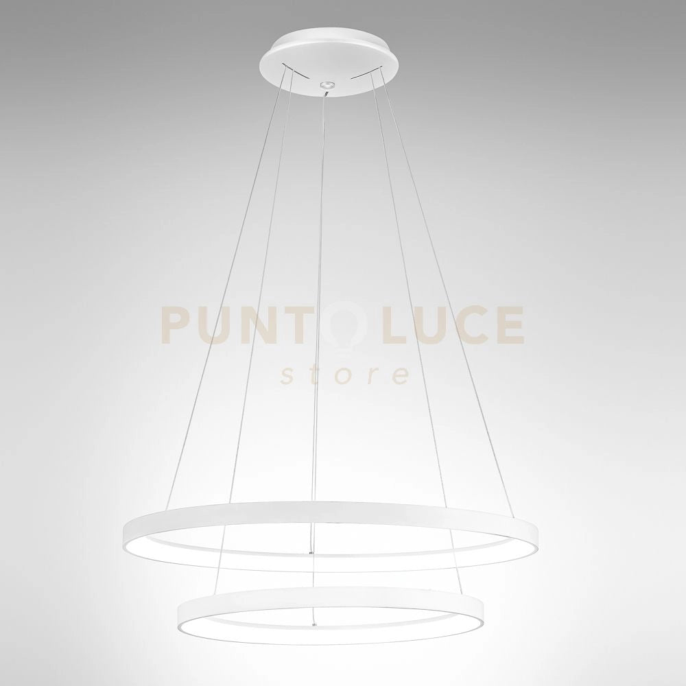 KRIZIA S/2 SOSPENSIONE COLORE BIANCO A LED 3000K 6300LM 88W DIMMERABILE IN ALLUMINIO D.48-58CM 2 CERCHI