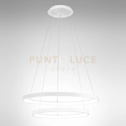 KRIZIA S/2 SOSPENSIONE COLORE BIANCO A LED 3000K 6300LM 88W DIMMERABILE IN ALLUMINIO D.48-58CM 2 CERCHI