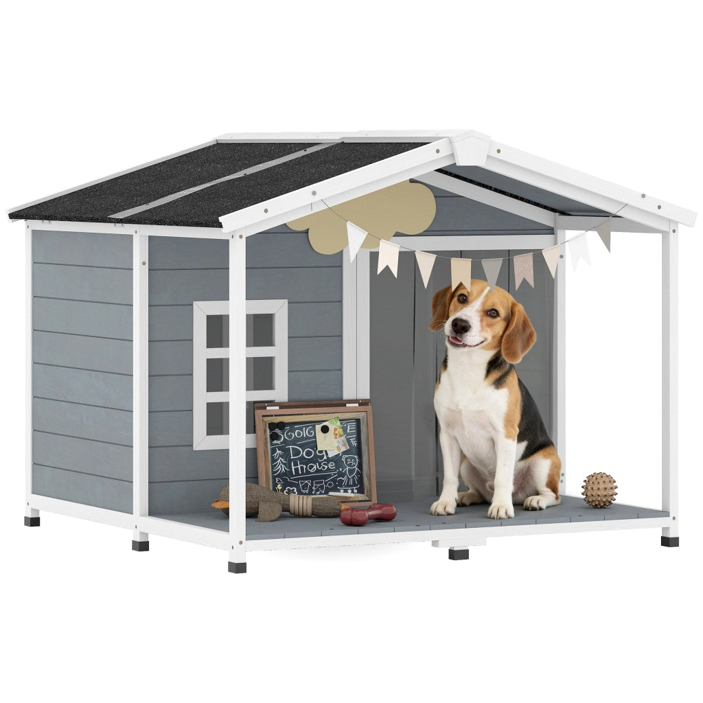 Casetta per Cane in Legno con Terrazza ¨C zephmum ¨C 103x107x83,5cm Grigio
