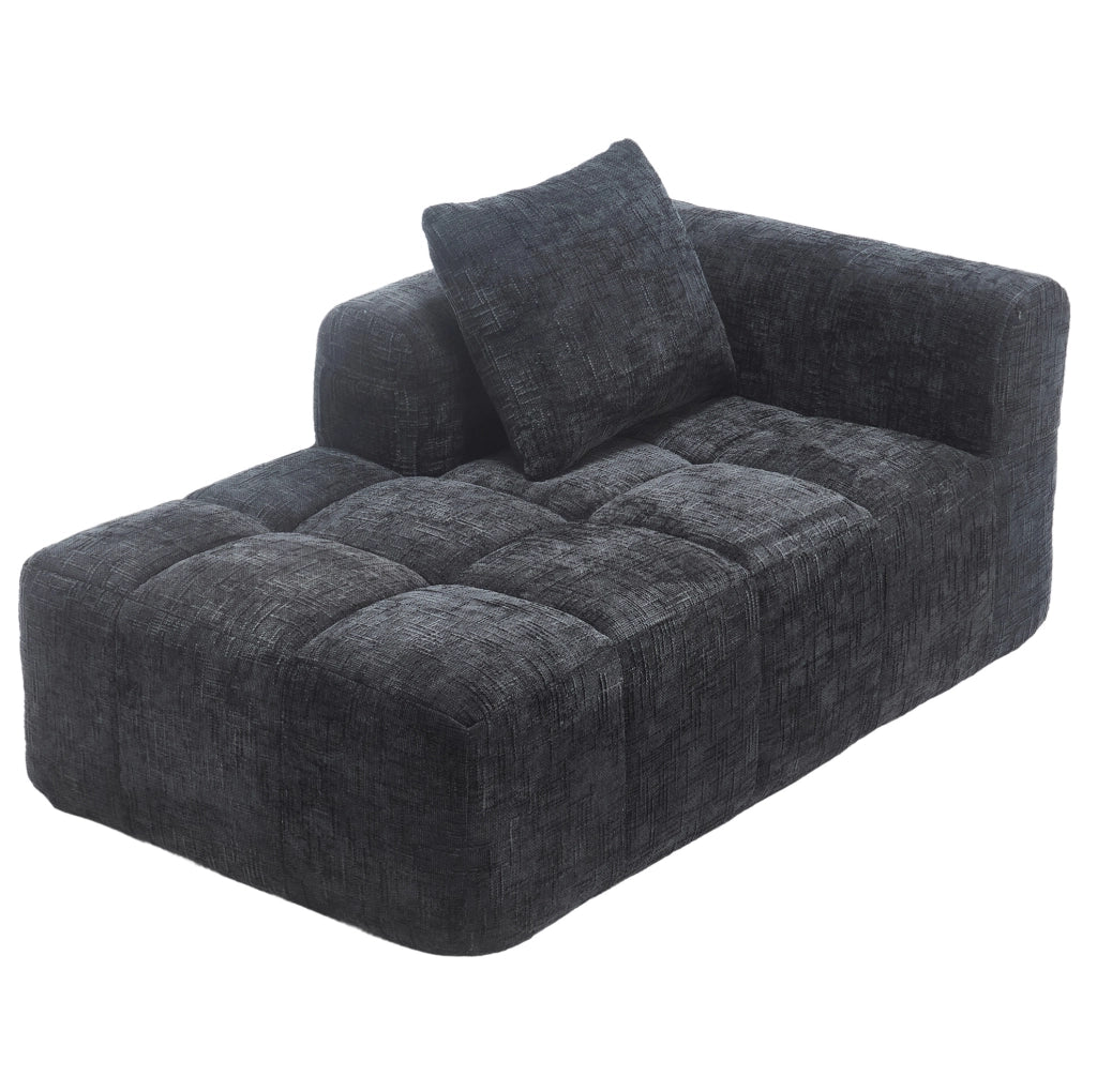 Divano chaise longue in ciniglia nero con tasche laterali