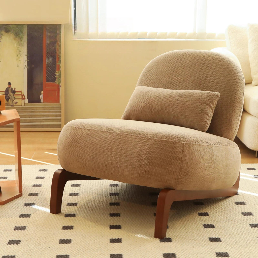 SEDIA Imbottita Senza Braccioli in Tessuto Camel con Gambe in Legno