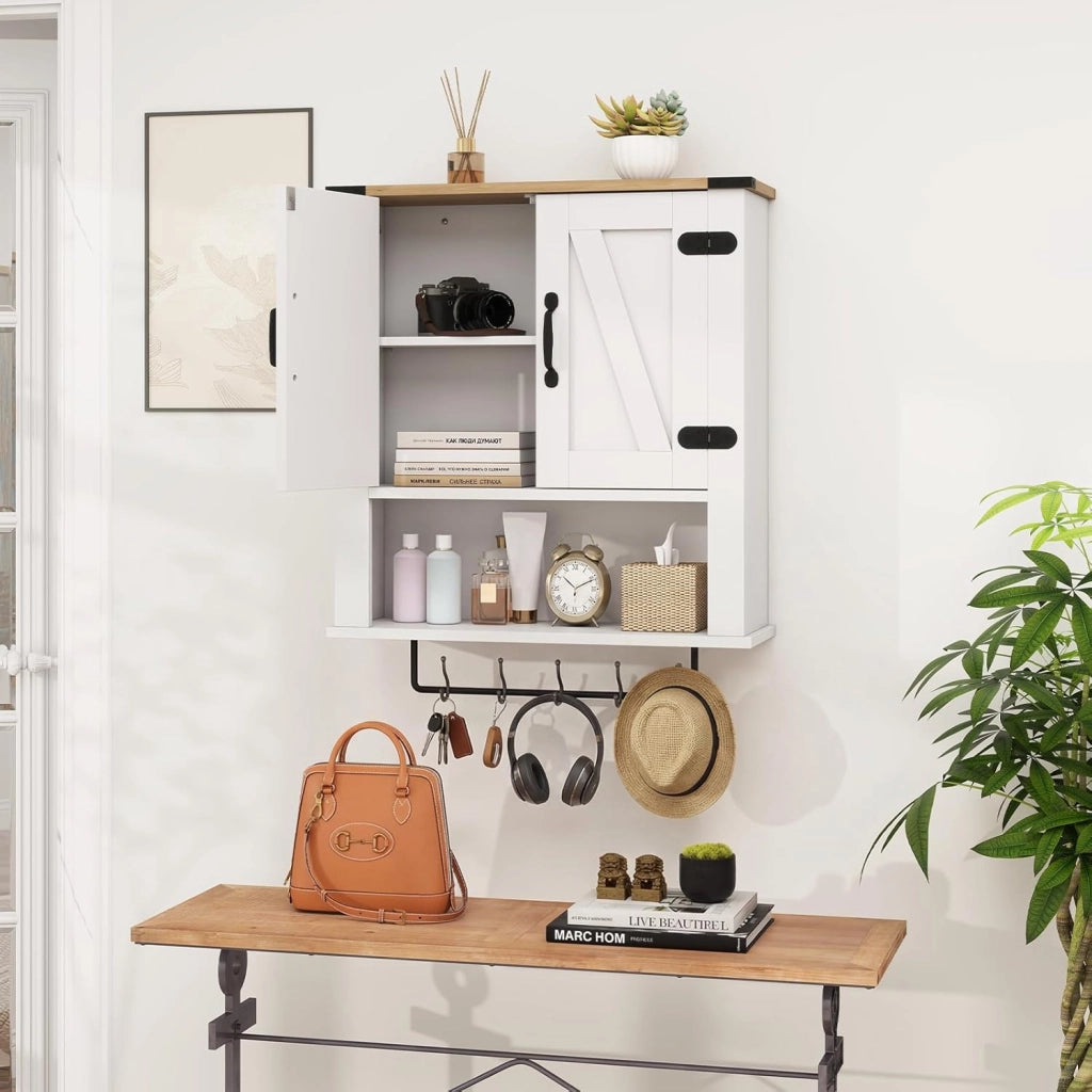 Armadietto da Bagno da Appendere con Porta Asciugamani, 3 Ripiani e Ante | Armadio a Parete Multiuso per Bagno, Cucina, Corridoio | 60 x 20 x 72,5 cm