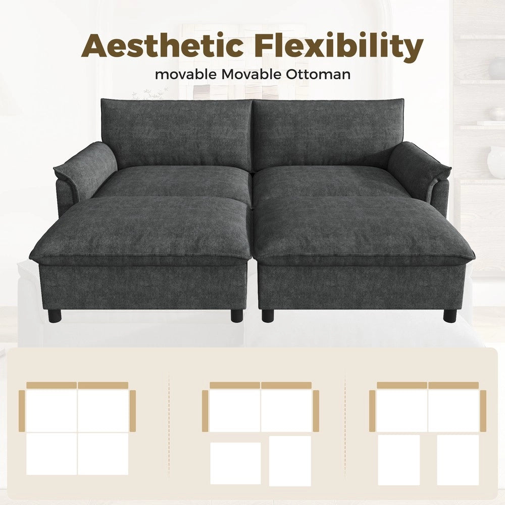Divano angolare Cloud ¨C Minimal ¨C nero velluto 216x82x77 cm con poggiapiedi