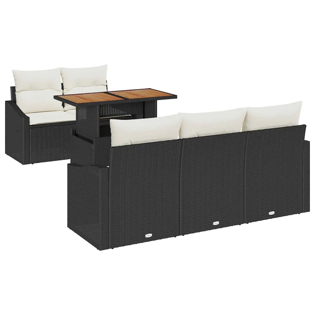Set da Pranzo per Giardino con cuscino 6 pcs Nero e Crema
