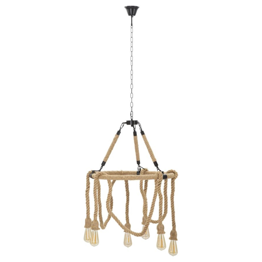 Lampada a Sospensione VKH75, Marrone, Corda, 64x64x90 cm