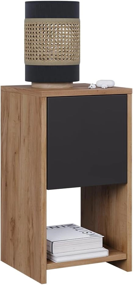 Comodino Evo, Quercia dorata/antracite, 30 x 55 cm con 3 cassetti