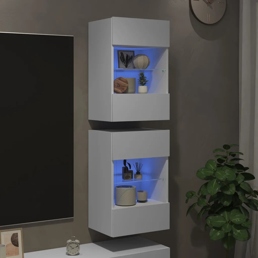 Mobili da parete con luci LED per TV 2pz-Set di 2 Credenza per TV Bianchi 40x30x60,5 cm