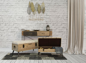 Pannello e Legno Foglie 75x2,5x87 cm in Ferro e MDF Oro e Argento