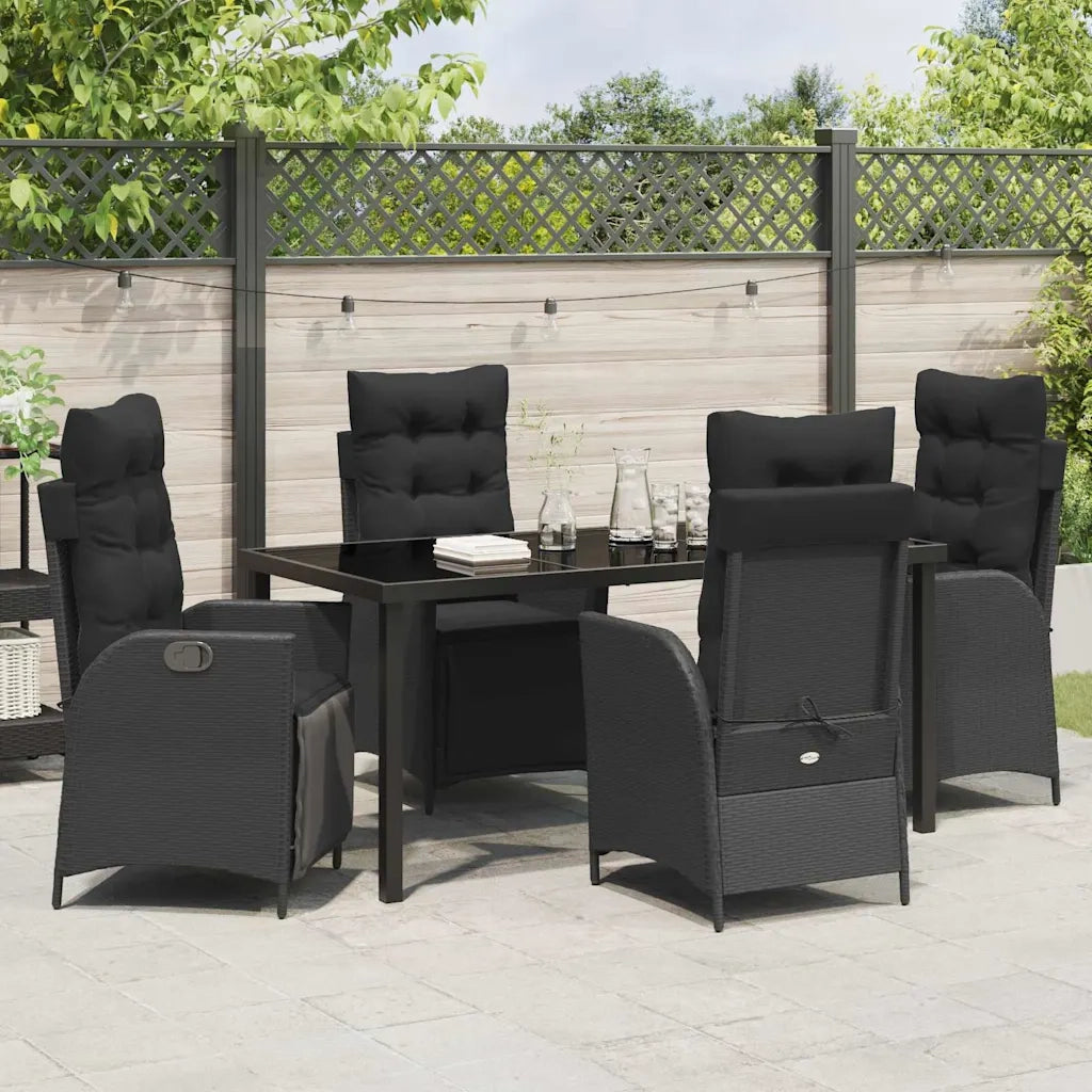 Set da Pranzo per Giardino con cuscino 5 pcs Nero polyrattan