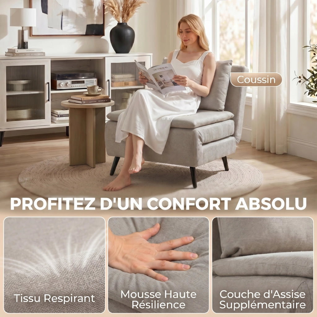 Poltrona Letto Convertibile 1 Posto ¨C Xylo ¨C Schienale Regolabile con Cuscino, Tessuto Marrone Chiaro