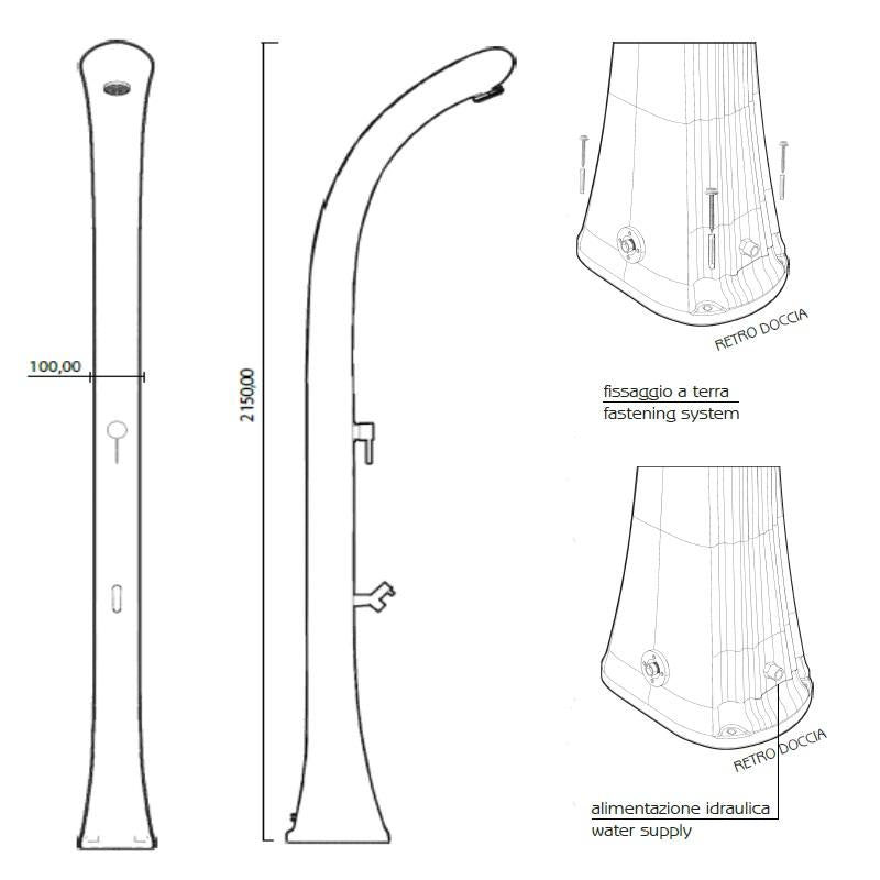 Doccia Solare In Polietilene Happy One Con Lavapiedi Colore Fuxia Cv-F120/4003