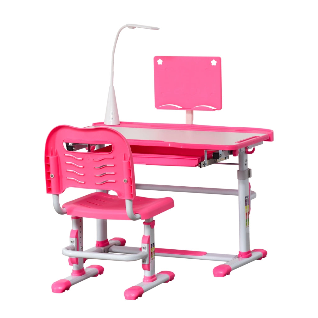 Scrivania per Bambini con Scheda Regolabile, Cassetto, Luce e Piano Inclinabile ¨C Zephmum ¨C Rosa