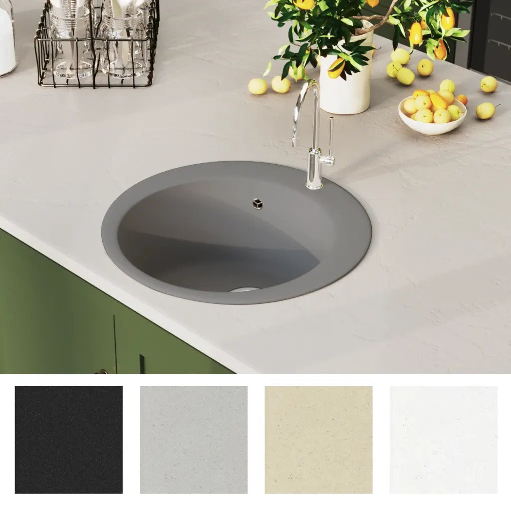 Lavello da Cucina in Granito Vasca Singola Rotondo Grigio CFW8769095