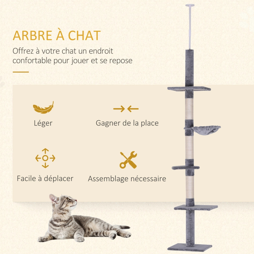 Albero tiragraffi per gatti con 5 livelli ¨C zephmum ¨C Grigio 40x34x230-260cm