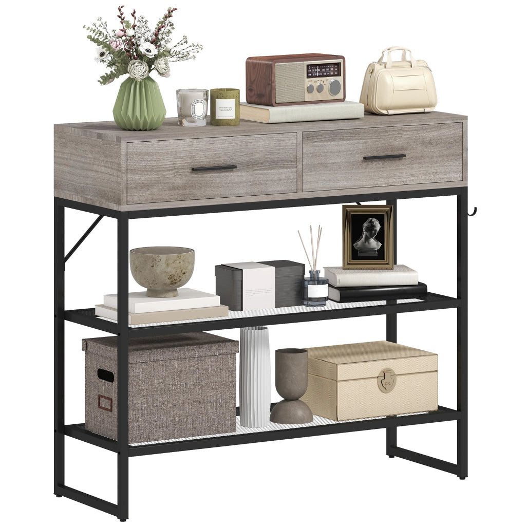 Consolle da Ingresso con Cassetti e Appendiabiti ¨C zephmum ¨C Legno e Metallo, 100x35x92 cm, Nero