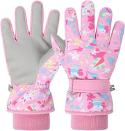 Sneppa per bambini, guanti da sci caldi per bambini, impermeabili e antiscivolo, maniche lunghe a maglia a strisce, taglia M - rosa