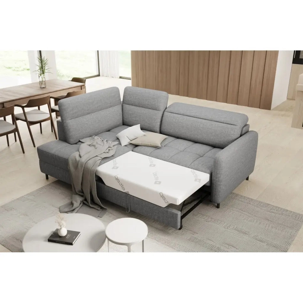 Divano angolare sinistro convertibile BARNEA 208 cm grigio chinato con contenitore