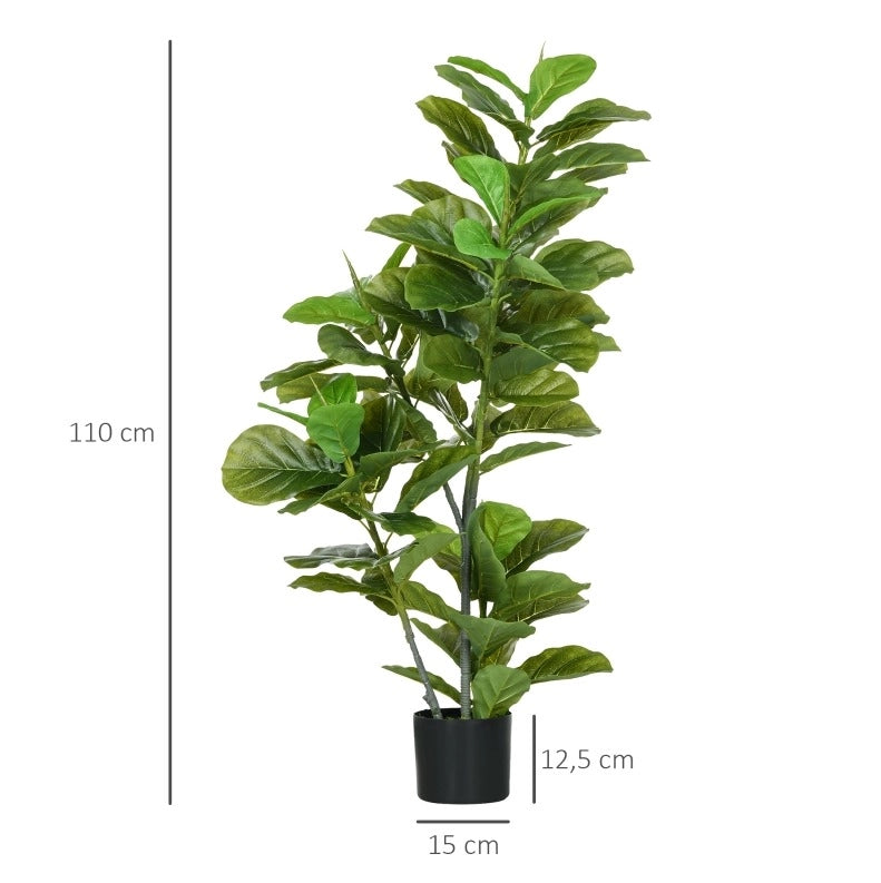 Pianta Artificiale di Ficus 110 cm con 90 Foglie e Vaso in Cemento per Interni